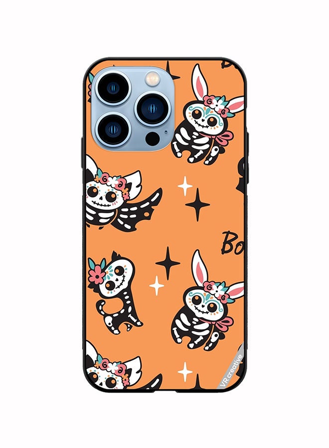 VR CREATIVE Protective Case Cover For Apple iPhone 14 Pro Max Skeletons Of Cute Animals On Orange Design Multicolour - Image 1