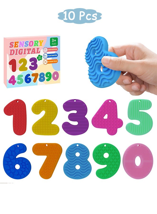 Quantum 10 Pcs Sensory Number Toys for Toddlers - Montessori Math Toys - Textured Stress Relief Number Toys for Toddlers 3-6 Educational Counting Toys for Preschool Stress Relief for Kids with ADHD Autism - Image 1
