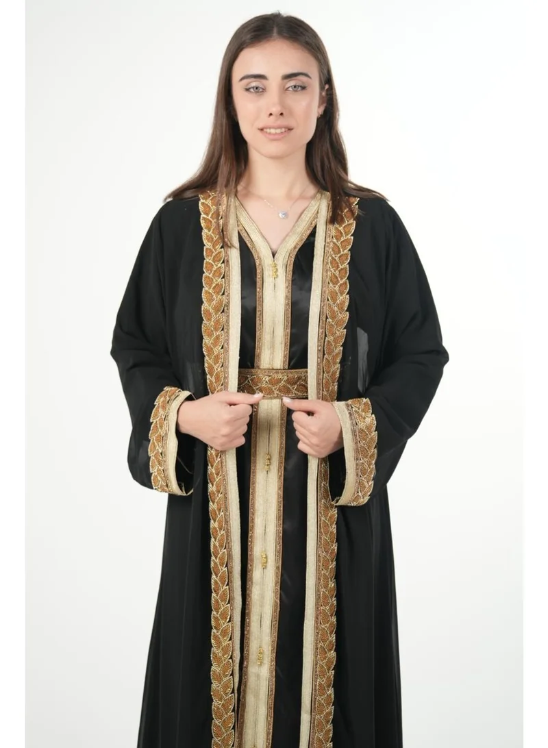 AL BENT AL SHARQIEH black embroidered kaftan jalabiya dress for Women | Best Price UAE