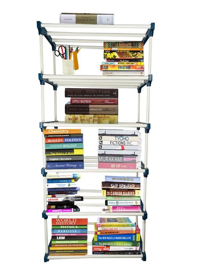 DEMARK 6 Layer Plastic Book Shelf Tall Narrow Storage Rack for Kids and Adults Modern Bookshelf Unit for Nursery, School, Home, and Office - Image 1