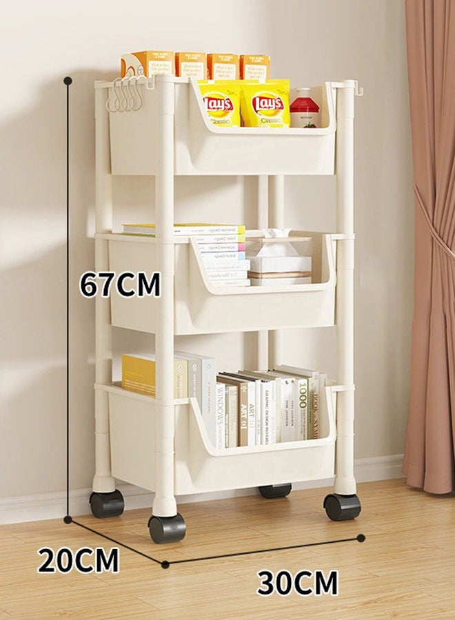 FLYROAD Three-Tier Trolley, U-shaped Opening Design Multifunctional Mobile Storage Shelves, Mobile bookshelf, Kitchen Bathroom Storage Trolley, 360 ° Silent Pulleys - Image 2
