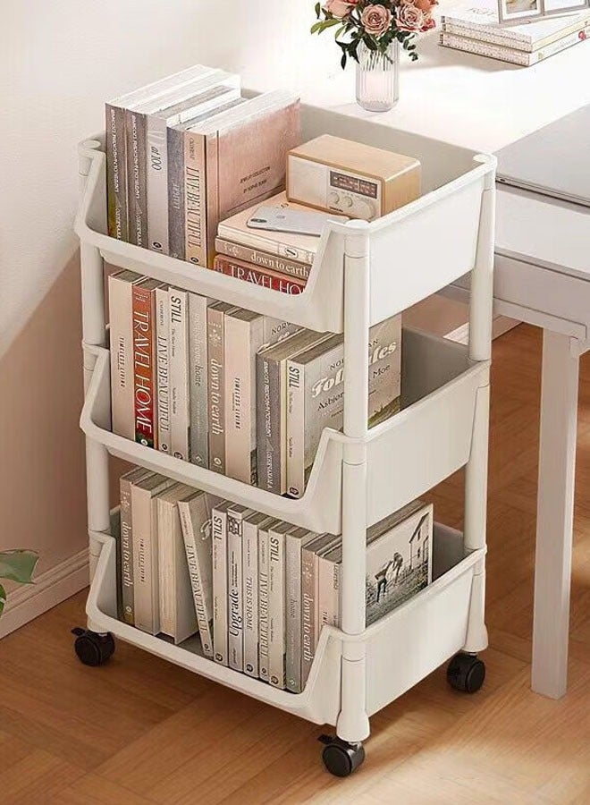 FLYROAD Three-Tier Trolley, U-shaped Opening Design Multifunctional Mobile Storage Shelves, Mobile bookshelf, Kitchen Bathroom Storage Trolley, 360 ° Silent Pulleys - Image 1