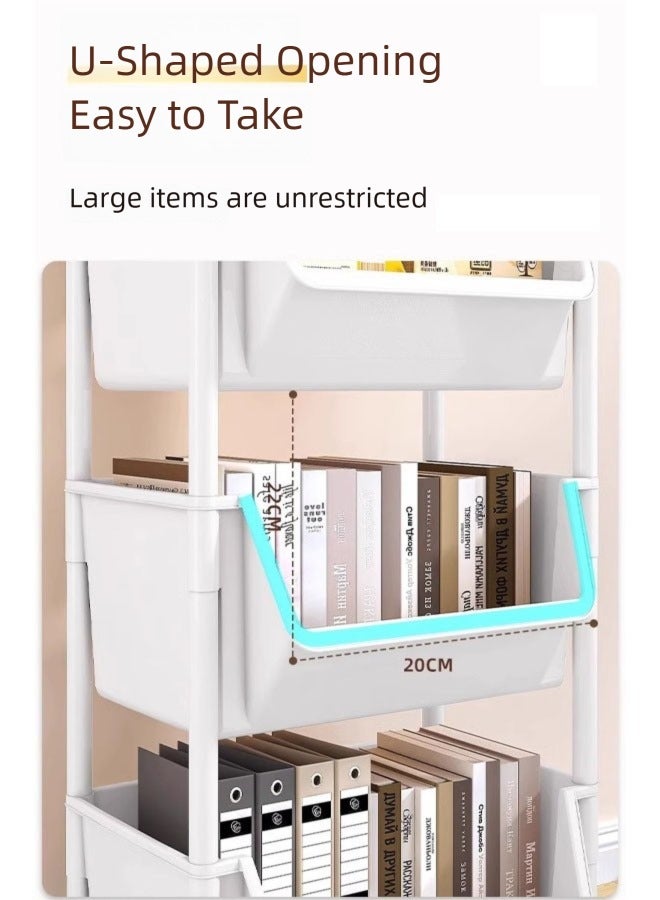 FLYROAD Three-Tier Trolley, U-shaped Opening Design Multifunctional Mobile Storage Shelves, Mobile bookshelf, Kitchen Bathroom Storage Trolley, 360 ° Silent Pulleys - Image 3
