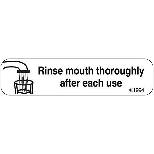 Pharmex 1-669 "Rinse Mouth" Permanent Paper Label, 1 9/16" x 3/8", White, Pack of 1000 - Image 1