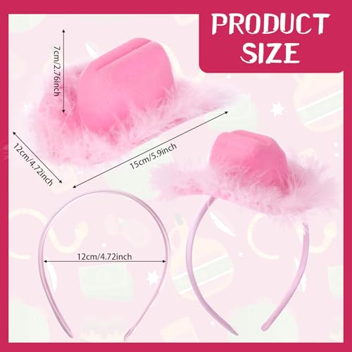 Cozypower Pink Cowgirl Hat Headband Mini Cowboy Hat Headband Cowgirl Women's Costume Headwear for Bachelorette Party Birthday (Feather Style) - Image 2