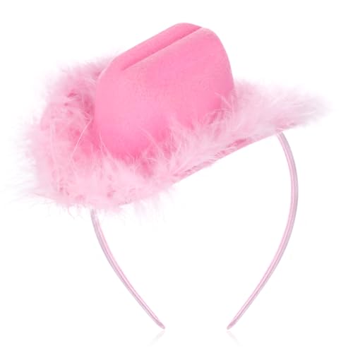 Cozypower Pink Cowgirl Hat Headband Mini Cowboy Hat Headband Cowgirl Women's Costume Headwear for Bachelorette Party Birthday (Feather Style) - Image 1