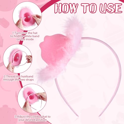 Cozypower Pink Cowgirl Hat Headband Mini Cowboy Hat Headband Cowgirl Women's Costume Headwear for Bachelorette Party Birthday (Feather Style) - Image 3