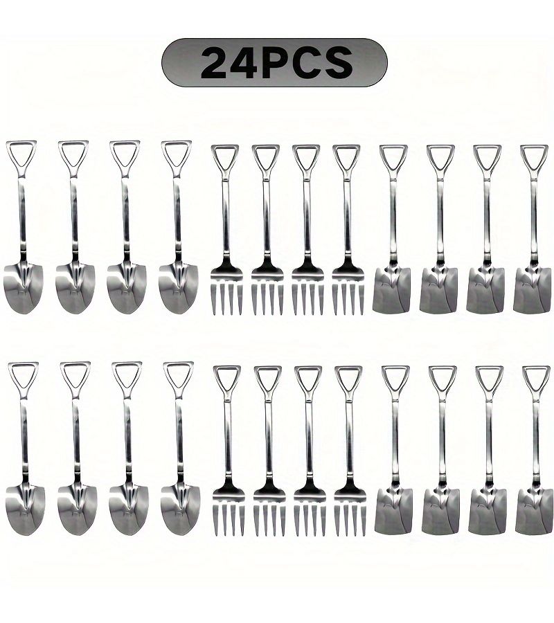 24 Pack 6.1 Inch Dessert Mini Spatula and Fork Set with 8 Spatulas 8 Spoons and 8 Forks Silvery - Image 1