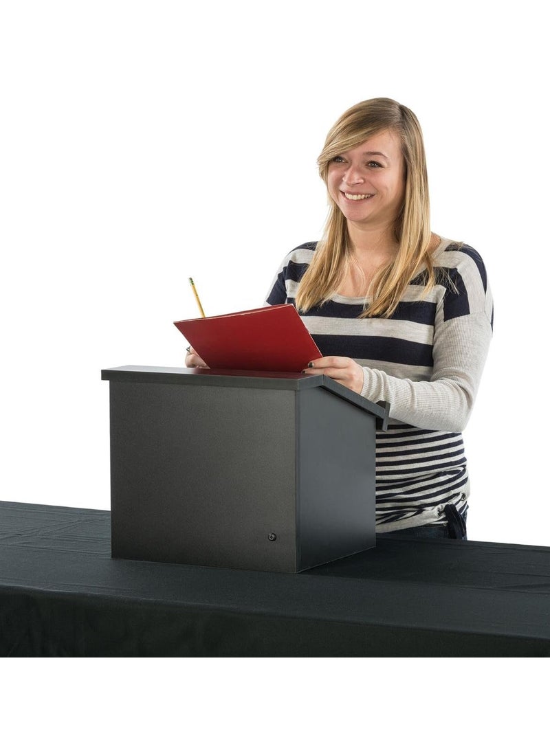 Displays2go 126H Tabletop Portable Podium Folding Angled Surface with Lip Hollow Storage Area Black  - Image 4