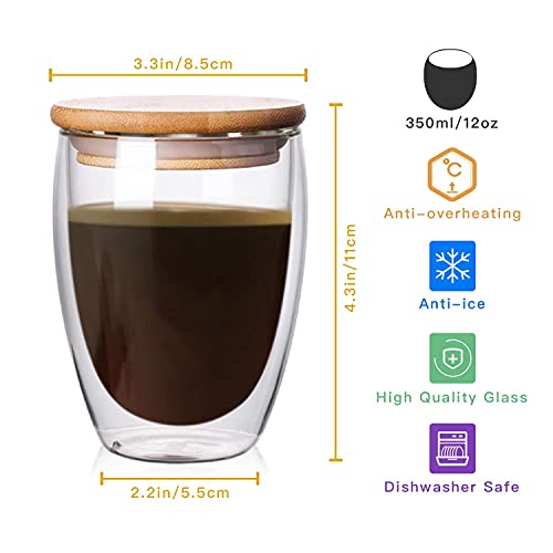 Baskety Double Walled Glasses with Lid 350ml Borosilicate Thermal Glasses for Coffee, Latte & Macchiato (Set of 1) - Image 2