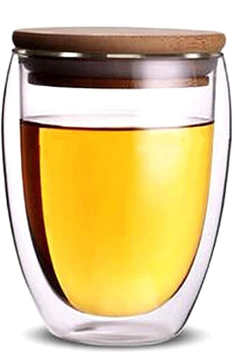 Baskety Double Walled Glasses with Lid 350ml Borosilicate Thermal Glasses for Coffee, Latte & Macchiato (Set of 1) - Image 1