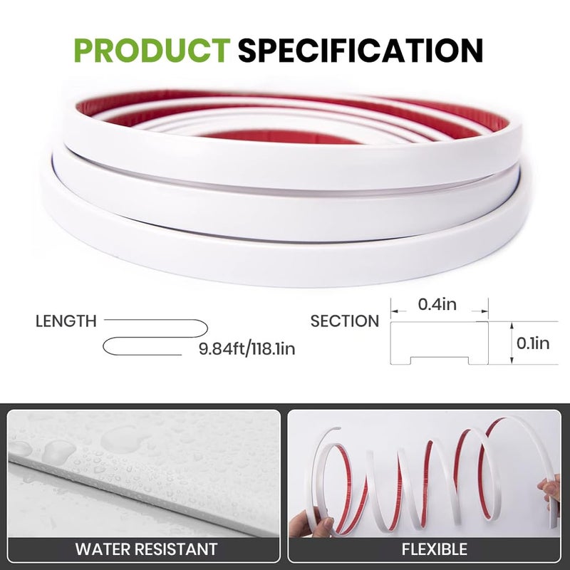 HASTHIP ® 10Ft Peel and Stick Wall Molding, White Flexible Vinyl Wall Moulding Strip, Self Adhesive Waterproof Strip for Mirror Frame Edging, Ceiling Line Decoration, Background Board Finishing - Image 2