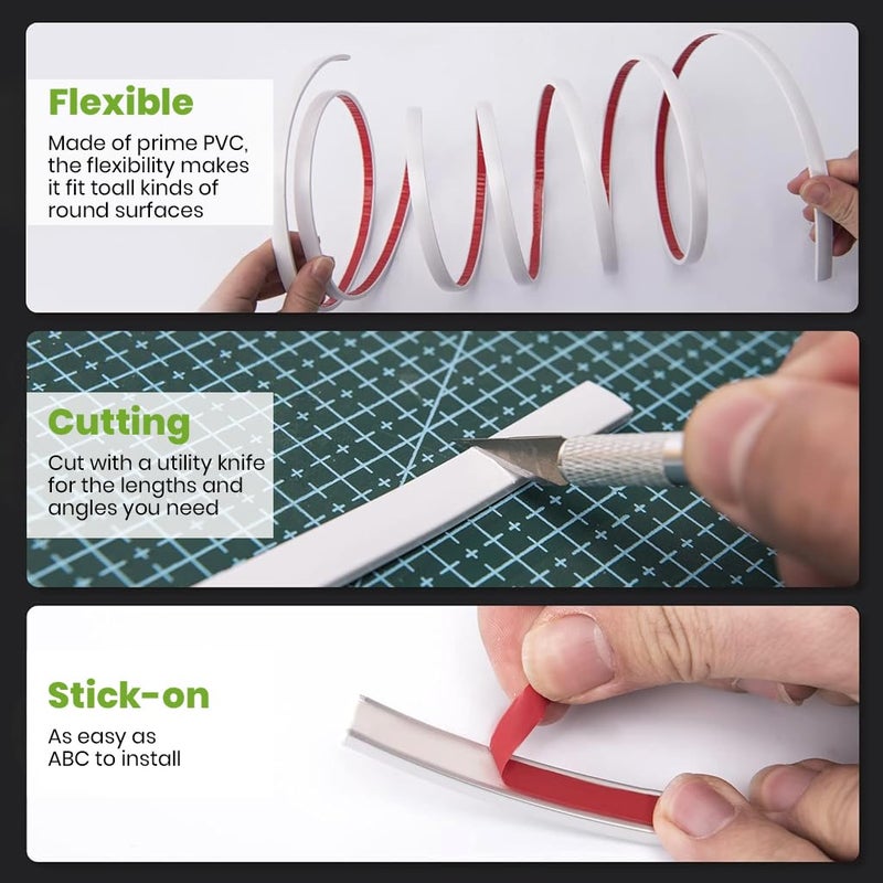 HASTHIP ® 10Ft Peel and Stick Wall Molding, White Flexible Vinyl Wall Moulding Strip, Self Adhesive Waterproof Strip for Mirror Frame Edging, Ceiling Line Decoration, Background Board Finishing - Image 4