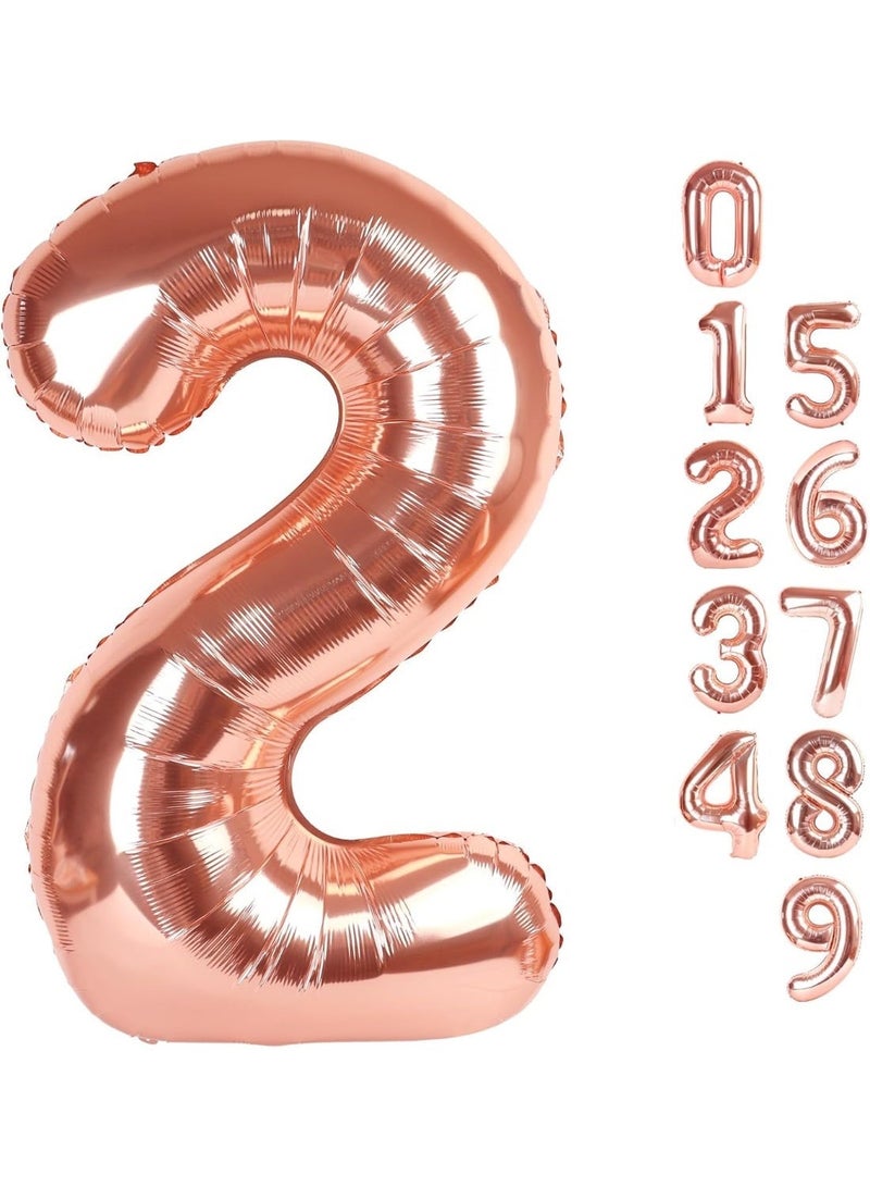 TOY GARDEN 40 Inch Rose Gold Number 2 Foil Balloon for Birthday Party Decorations, Anniversary, Celebration Event Decor, Large Helium Air Fill Number Balloon - Image 1