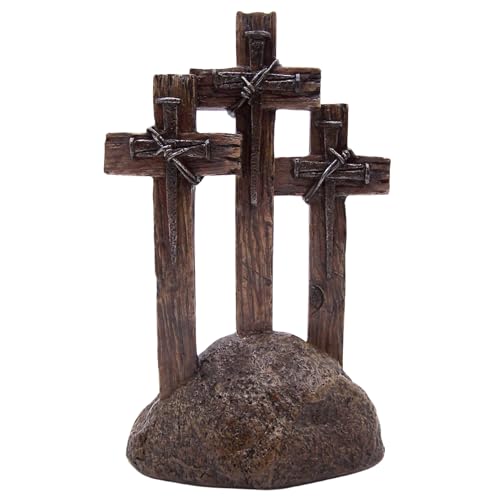 DeLeon Three Standing Nail Crosses on Top of Rock, 11 Inch - Image 1