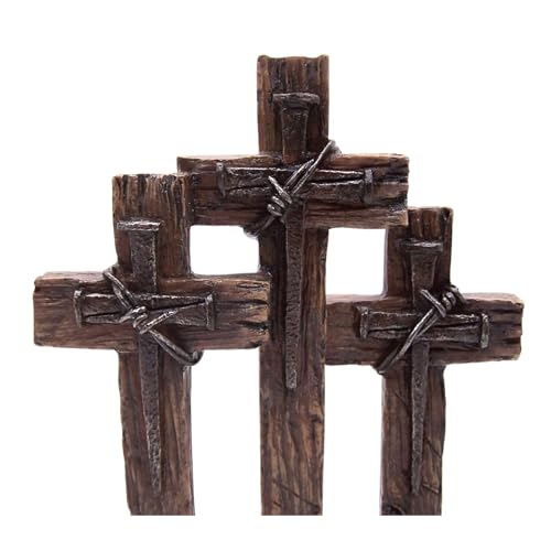 DeLeon Three Standing Nail Crosses on Top of Rock, 11 Inch - Image 2