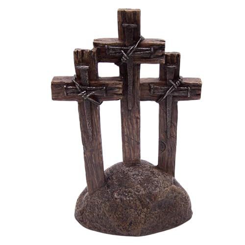 DeLeon Three Standing Nail Crosses on Top of Rock, 11 Inch - Image 3