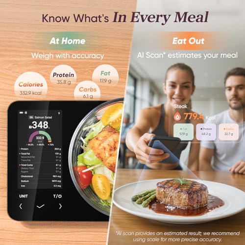 Cosori Smart Food Kitchen Scale with Nutritional Calculator, Free App for AI Scan, Calorie & Macro Tracking, Food Preload, On-Screen Nutrient Info, Personal Goals, Rechargeable, 11 lb / 5 kg - Image 4