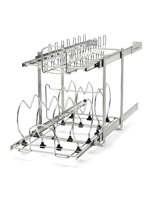 Rev-A-Shelf RevAShelf 2Tier Kitchen Cabinet Pullout 1175 Cabinet Organizer for Pots Pans and Lid Cookware Adjustable Heavy Duty Wire Chrome 5CW21222CR 