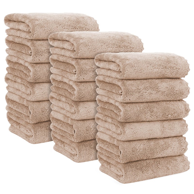 MOONQUEEN 18 Pack Premium Hand Towels  Quick Drying  Microfiber Coral Velvet Highly Absorbent Towels  Multipurpose Use as Hotel Bathroom Shower Spa Hand Towel 16 x 28 inches Brown