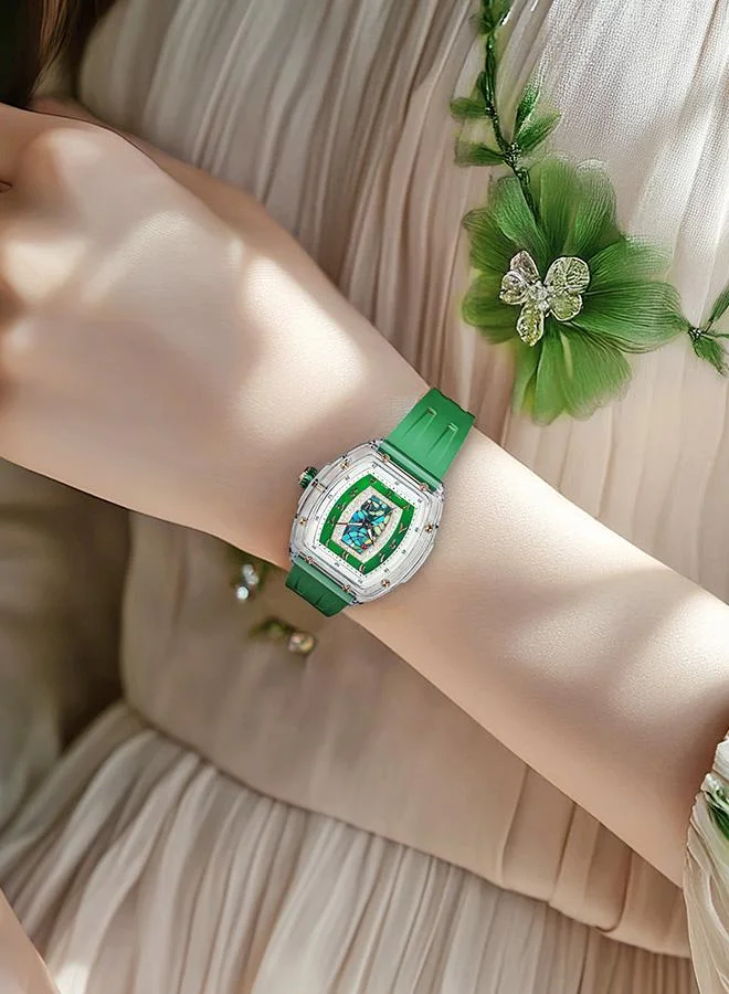 TSAR BOMBA Nucleus Femme Series 35mm Women's Watch with Green Premium Rubber Strap
