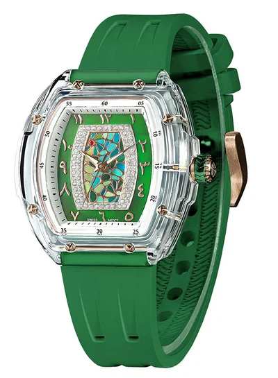 TSAR BOMBA Nucleus Femme Series 35mm Women's Watch with Green Premium Rubber Strap