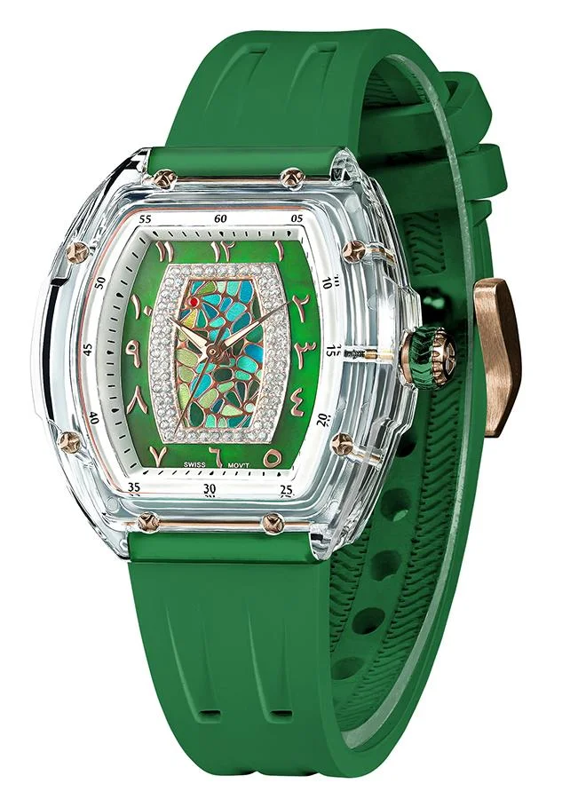 TSAR BOMBA Nucleus Femme Series 35mm Women's Watch with Green Premium Rubber Strap