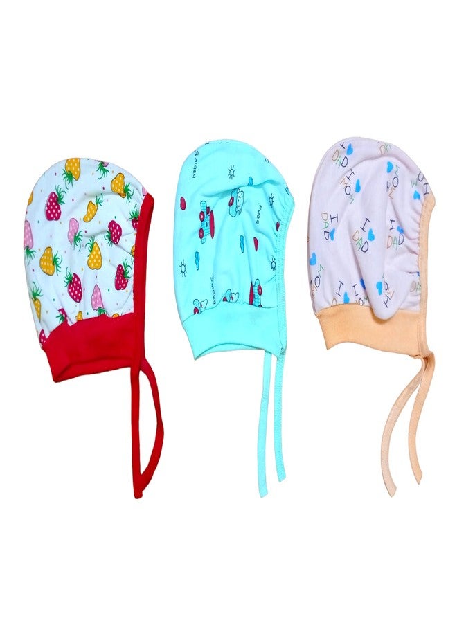 JUSTLIST Multicolor Stylish Cute New Born Baby Boy & Baby Girl Soft Cotton Double Layer Knot Cap Set (0 to 3 Months) | Pack of 3 | Color & Design May Vary - Image 1
