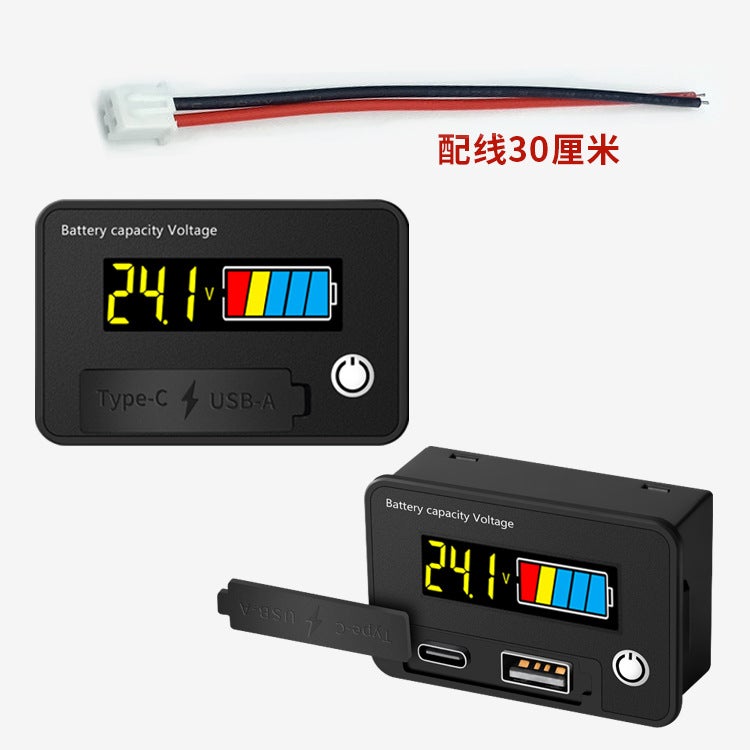 Usb Fast Charge Type-C Meter Dc8-30V Dc Battery Meter Display Lead-Acid Battery Lithium - Image 1