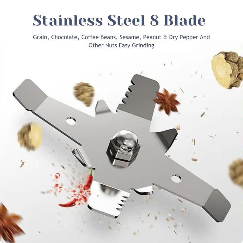 GLOWICK Glowick Electric Grain Chocolate Coffee Beans and Dry Pepper and Other Nuts Grand Machine with Transparent Lid 8 Leaf Stainless Steel Blade and Comfortable Handle Home Kitchen Use 1PCs  - Image 5
