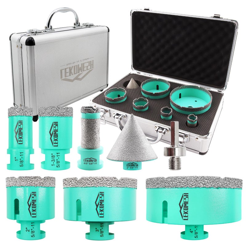 LEKOMESH Diamond Hole Saw Set 7pcs Tile Hole Saw Kit 5811 Thread25355075100mm20mm Drilling Milling Bit50mm Chamfer Bits
