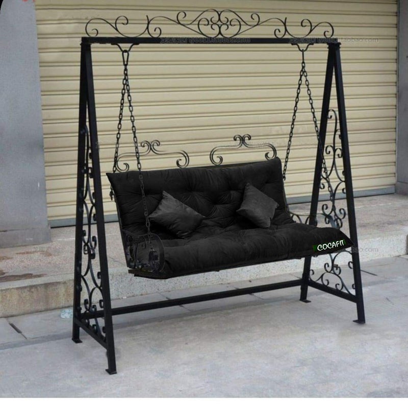 coca industries Coca Industries Microfiber 3 Seater Garden Balcony and Shoe Bench Conjugated Fibre Soft Low Back Cushion Black Size L 150 X W 98 X H 10 cm  - Image 3