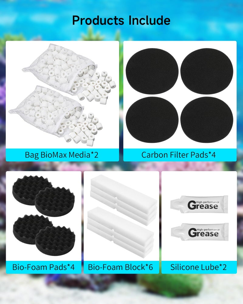 Tofcbye 28 Pcs Replacement Filter Media Kit Fit for Fluval FX2/FX4/FX5/FX6 Aquarium Filters Including 4 Media Bag, 6 Carbon Foam Pad, 4 Bio-Foam Pads, 6 Foam Block, 6 Water Polishing Pad, 2 Silicone Lube - Image 3