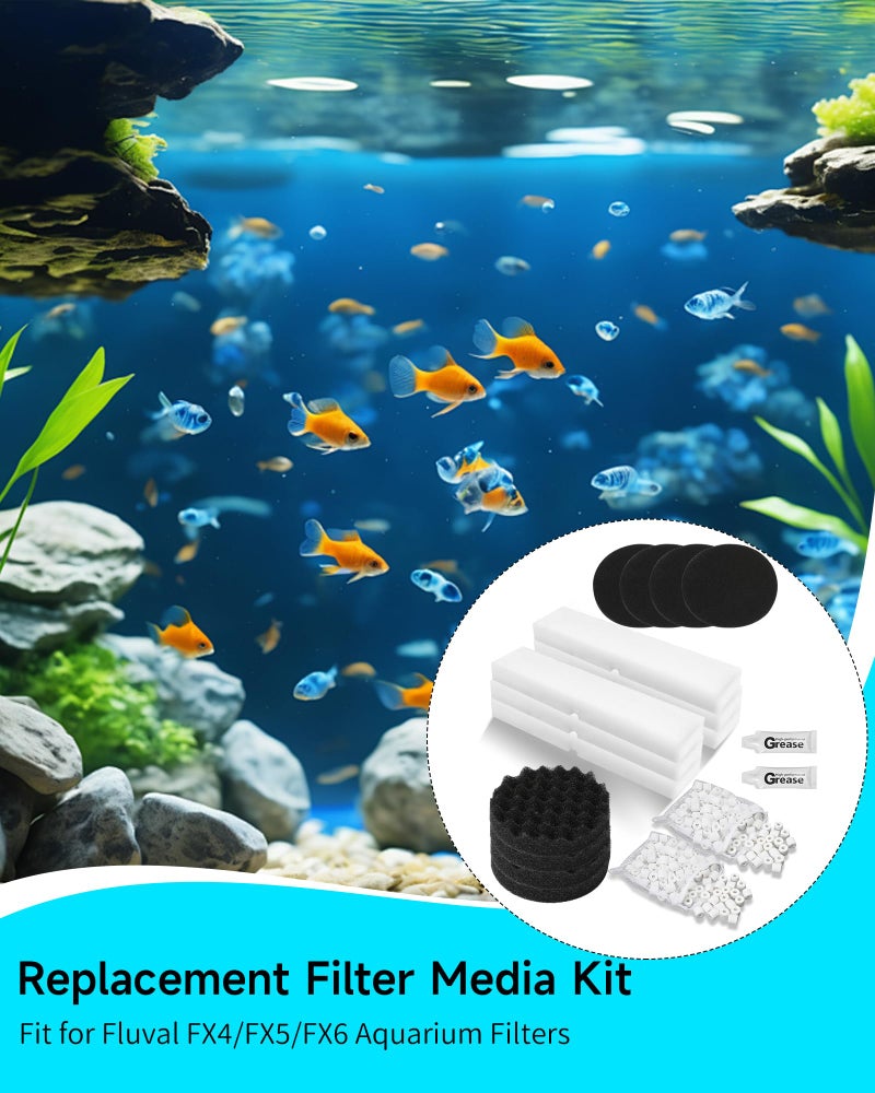 Tofcbye 28 Pcs Replacement Filter Media Kit Fit for Fluval FX2/FX4/FX5/FX6 Aquarium Filters Including 4 Media Bag, 6 Carbon Foam Pad, 4 Bio-Foam Pads, 6 Foam Block, 6 Water Polishing Pad, 2 Silicone Lube - Image 2