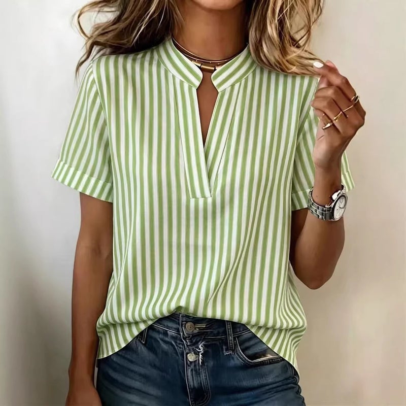 Women's Striped V-Neck Blouse - Image 3