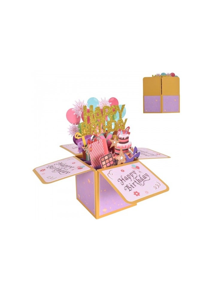 بطاقة عيد ميلاد منبثقة ثلاثية الأبعاد مع مظروف - بطاقة معايدة ورقية مصنوعة يدويًا مع ملحق فارغ - هدية عيد ميلاد فريدة للأطفال والأصدقاء والعائلة والرجال والنساء - Image 2