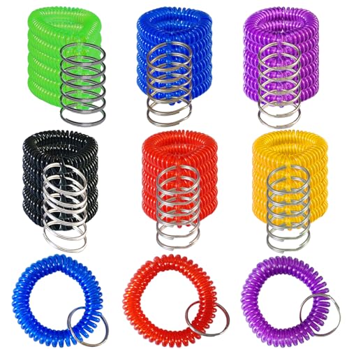 HAMIYELL Pack of 36 Colorful Spring Spiral Wrist Coil Key Chain, Wristband Key Ring (Assorted Color) - Image 1