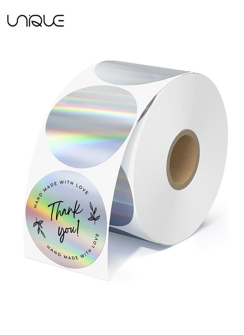 2Inch Circle Holographic Thermal Label Stickers - Round Printable Rainbow Glitter Thermal Printer Sticker Labels for Gift Wrapping - Self-Adhesive Name Price Tag DIY Custom Logo Design（300 labels)