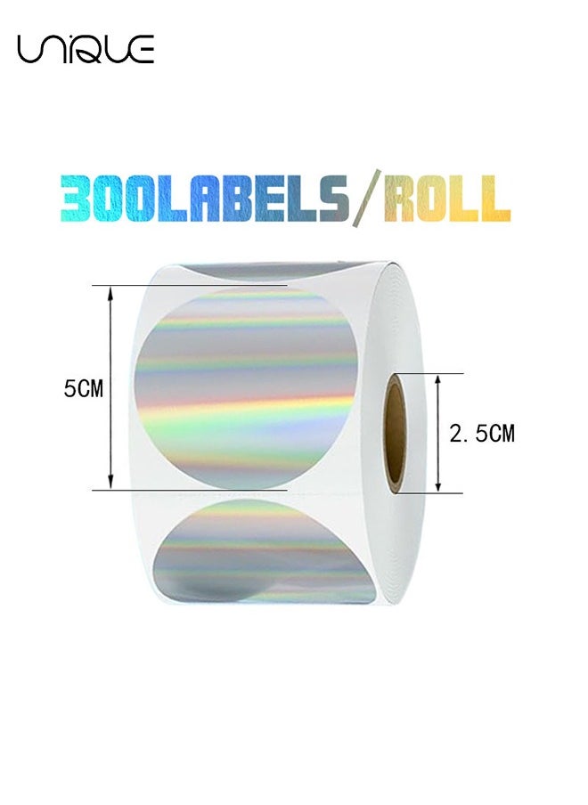 2Inch Circle Holographic Thermal Label Stickers - Round Printable Rainbow Glitter Thermal Printer Sticker Labels for Gift Wrapping - Self-Adhesive Name Price Tag DIY Custom Logo Design（300 labels)