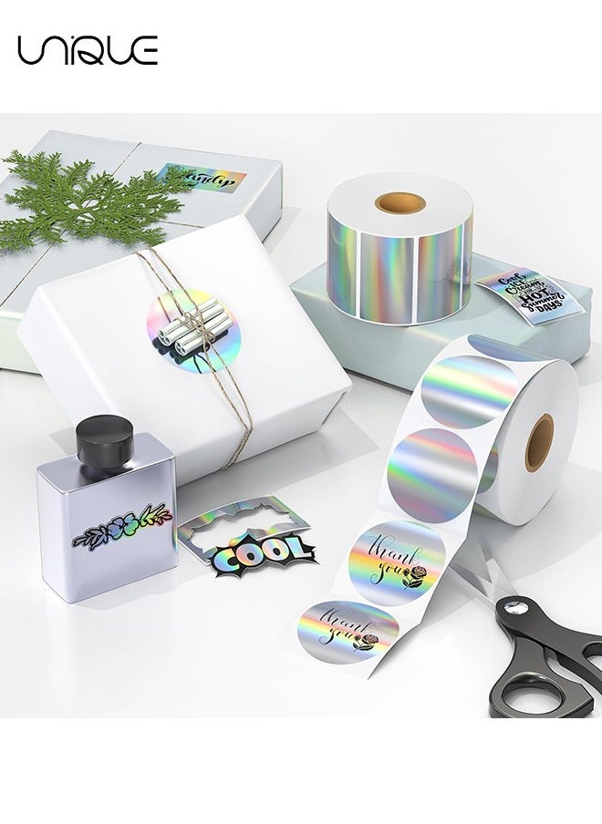 2Inch Circle Holographic Thermal Label Stickers - Round Printable Rainbow Glitter Thermal Printer Sticker Labels for Gift Wrapping - Self-Adhesive Name Price Tag DIY Custom Logo Design（300 labels)