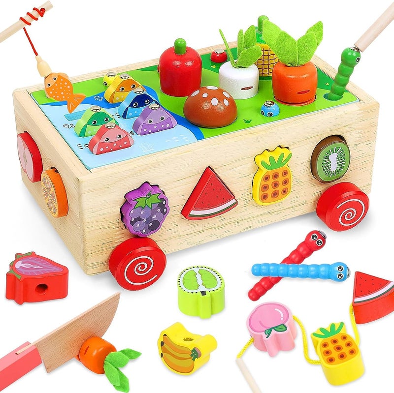 Strong 7-in-1 Multifunctional Orchard Toy Car, Montessori Wooden Educational Toys, Shape Sorter Toys, Preschool Learning Activities, Fine Motor Skills Toys Gifts for 2 3 4 Year Old Boys Girls