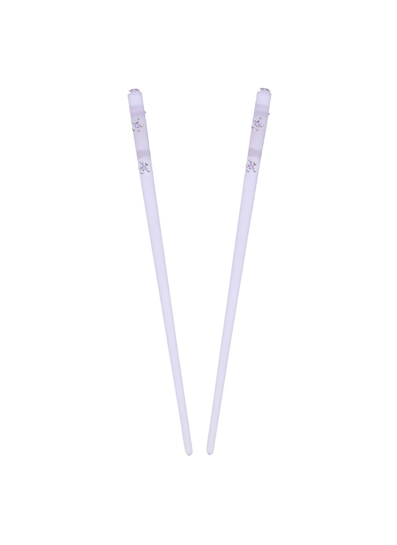 Motique Accessories Purple Clear Hair Stick Chop Sticks with Diamond Flower 