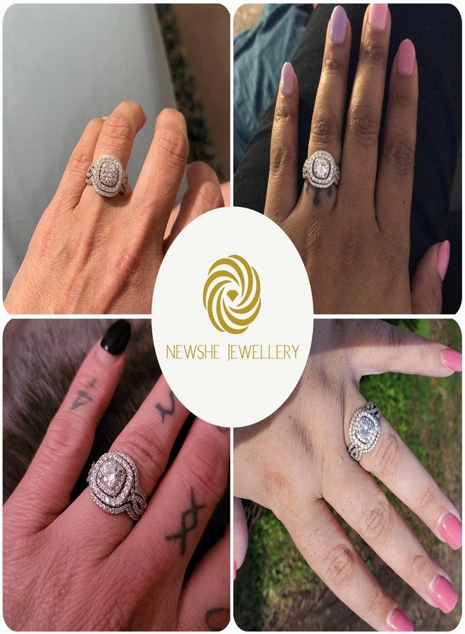 نيو شي جولري مجموعة خواتم خطوبة من مجوهرات نيوشي، مرصعة بأحجار الزركونيا المكعبة AAAAA، طقم زفاف نسائي من الفضة الإسترليني عيار 925، 3 قطع، 2.3 قيراط، لون أبيض، مقاس 8 - Image 2