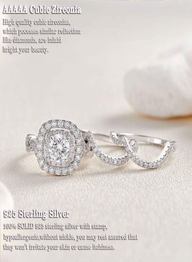 نيو شي جولري مجموعة خواتم خطوبة من مجوهرات نيوشي، مرصعة بأحجار الزركونيا المكعبة AAAAA، طقم زفاف نسائي من الفضة الإسترليني عيار 925، 3 قطع، 2.3 قيراط، لون أبيض، مقاس 8 - Image 5