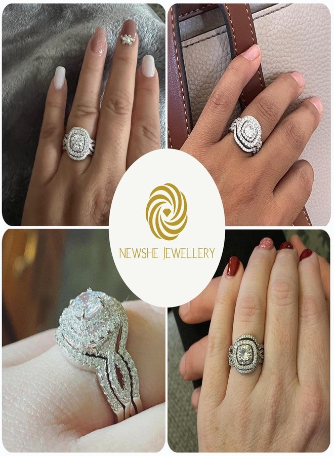 نيو شي جولري مجموعة خواتم خطوبة من مجوهرات نيوشي، مرصعة بأحجار الزركونيا المكعبة AAAAA، طقم زفاف نسائي من الفضة الإسترليني عيار 925، 3 قطع، 2.3 قيراط، لون أبيض، مقاس 8 - Image 3