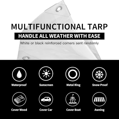 TARPAL 8'x10' White Tarp Waterproof 7.5 mil Medium Duty All Purpose Poly Tarps Cover Waterproof,Snow Proof UV Protection,Rip and Tear Proof,Poly Tarpaulin - Image 2