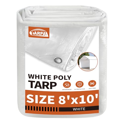 TARPAL 8'x10' White Tarp Waterproof 7.5 mil Medium Duty All Purpose Poly Tarps Cover Waterproof,Snow Proof UV Protection,Rip and Tear Proof,Poly Tarpaulin - Image 1