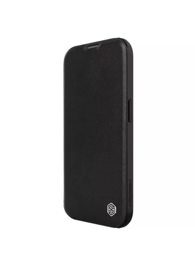 Nillkin Qin Pro Plain Leather + Cloth Cover for Apple iPhone 15 (2023) - Black - Image 3