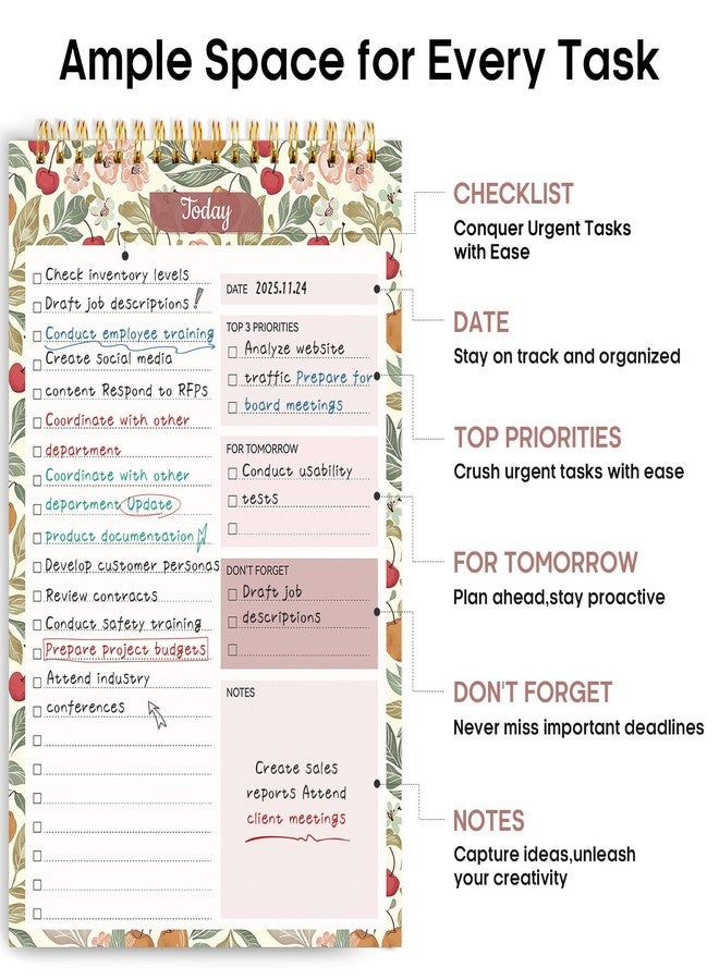 Taja To Do List Notepad - To Do List Notebook for Work with 52 Sheets, Undated Daily Planner Perfect for Daily Tasks and Goal Setting, Notepad Suitable for Office, Home & School - Cherry Orchard - Image 2