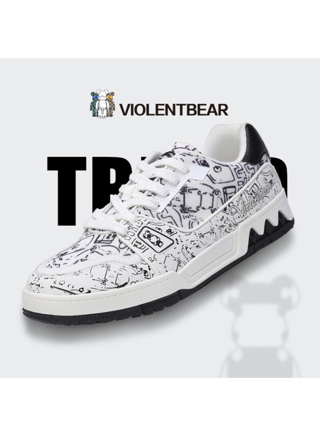 Violentbear Men's And Women's Shoes, Graffiti Sneakers, Trendy Footwear, Couple's Luxury Cowhide, Breathable For Autumn, Fashionable And Stylish